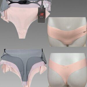 New Balance XL Side Logo Pink-Lilac-Gray Raw Edge Seamless Thong Panties-3-Pk